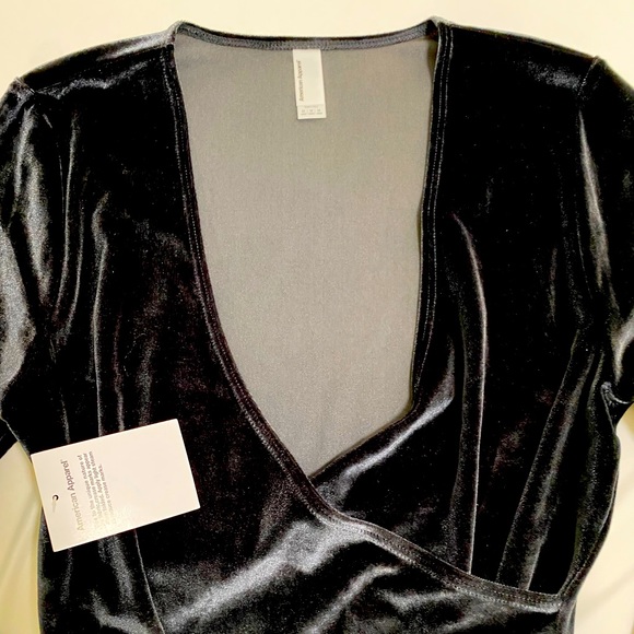 Long Sleeve Black Velvet Bodysuit V neck AA - Picture 3 of 3
